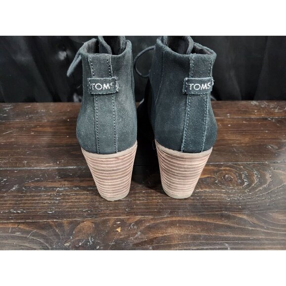 Toms Hyde Black Suede Lace-Up Wedge Ankle Booties Sz 9.5 - Picture 6 of 8